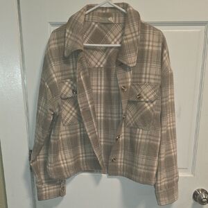 Women's Plaid Utility Jacket in Tan